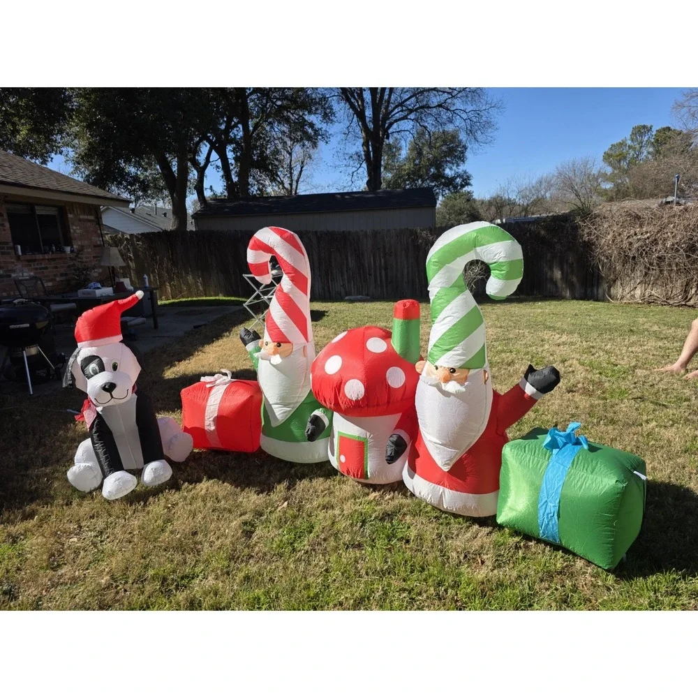 GEMMY AIRBLOWN INFLATABLE GNOME SCENE W/ MUSHROOM HOUSE 2 GNOMES. 9 FT. WIDE NIB